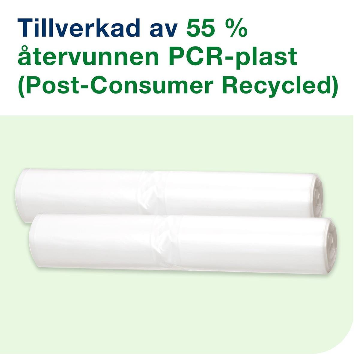 Transparent sopsäck för tork, 50L, återvunnen PCR-plast, post-konsument återvunnen plast