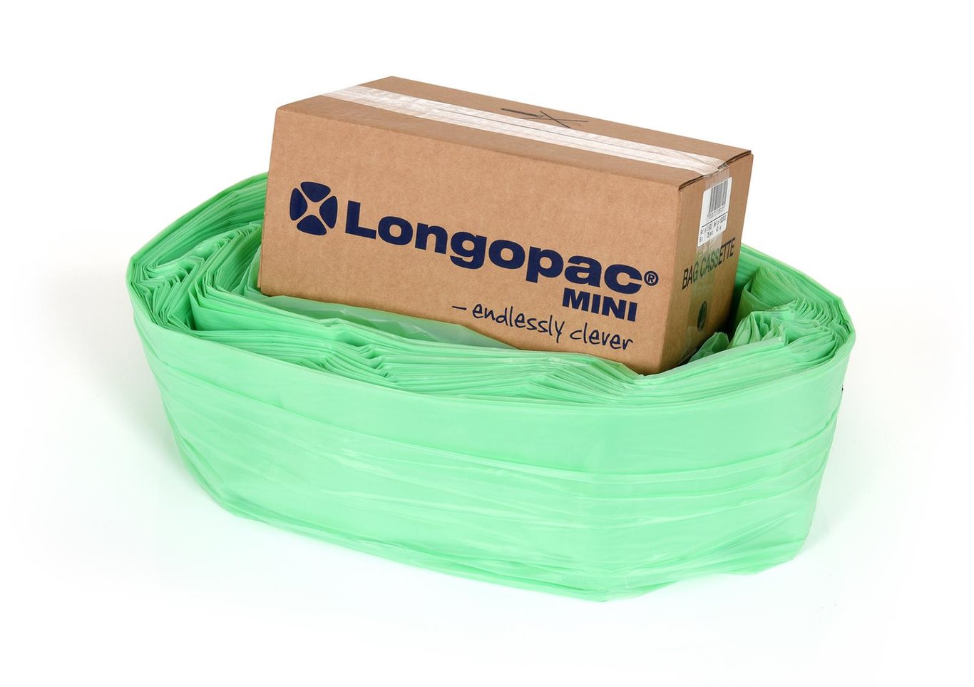 Grön sopsäcksslang Longopac Mini Industri Biosäck Ø357mm x 40m med kartong