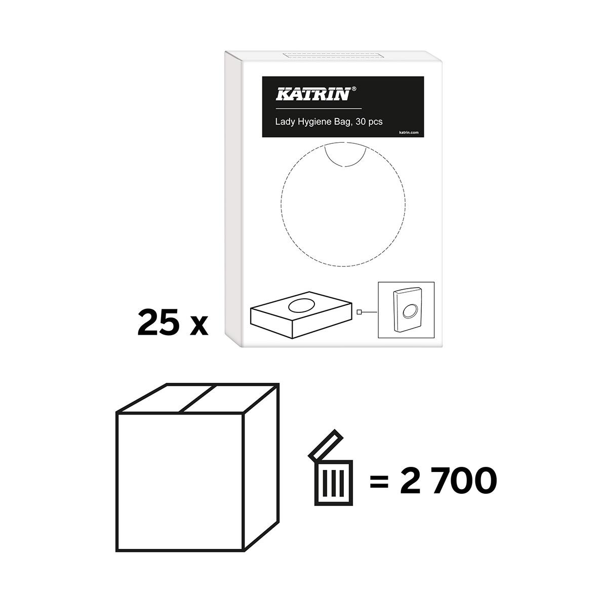 Katrin Lady plast sanitetspåsar i vit, 25 x 25 cm, 30-pack