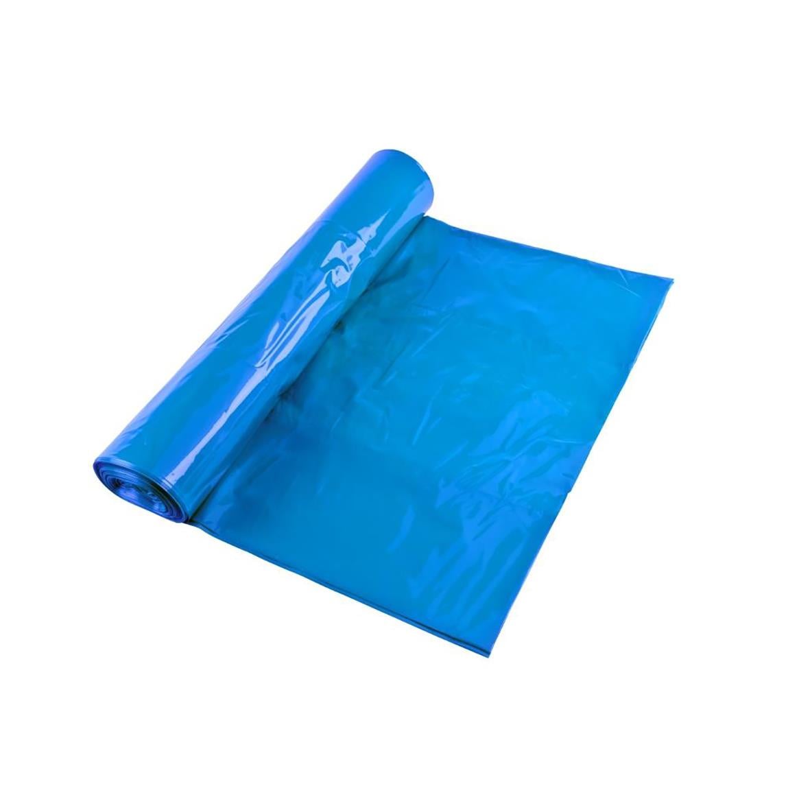 Blå och vit sopsäck av plast, 125L, 750x1150mm, 90my tjock, rullad