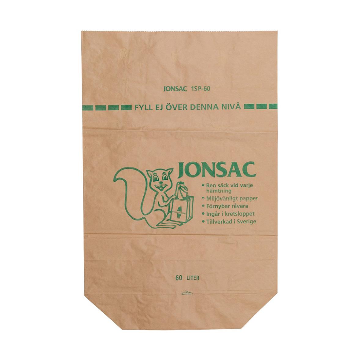 Papperssäck för våtavfall 60L, 550x860x200mm med Jonsac-tryck och kattlogga