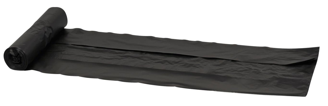 Svart sopsäck i LLDPE, 125L, 25my, 750x1150mm, rull