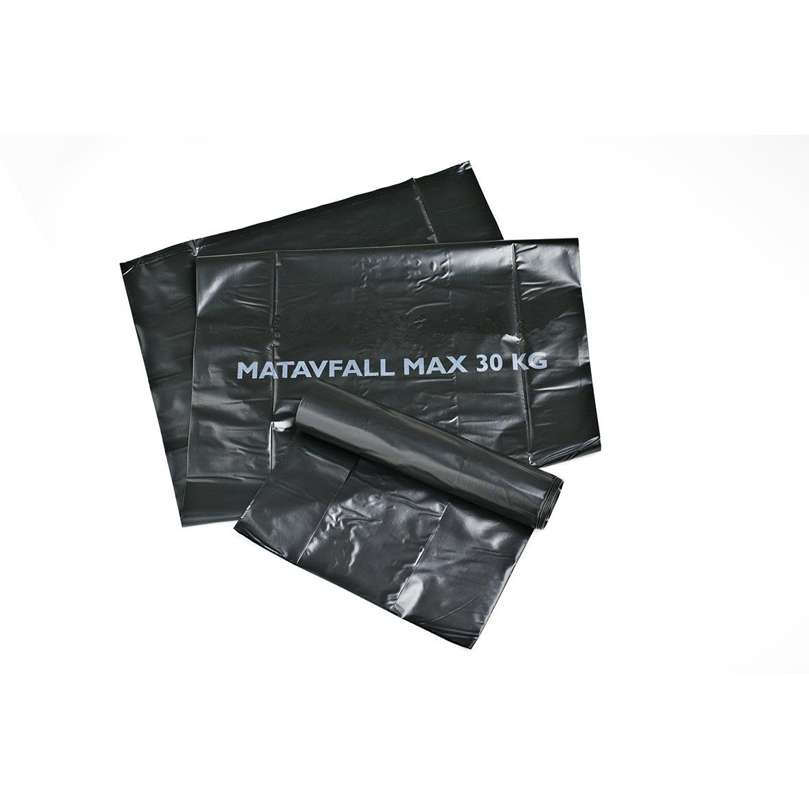Svart sopsäck av polyeten för matavfall, 60L, 80my, 550x1000mm, max 30kg