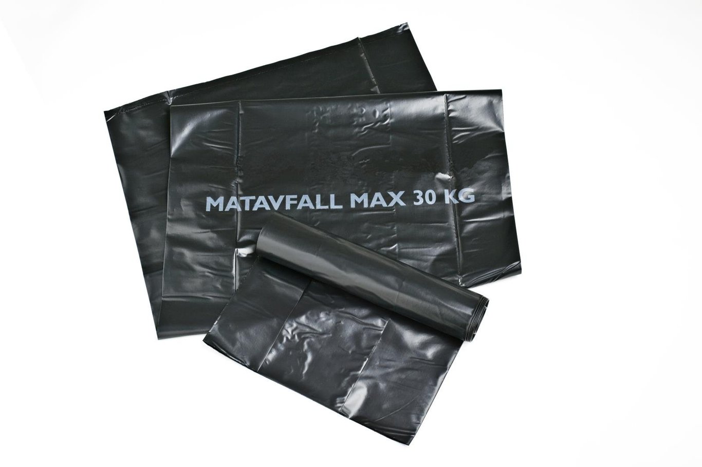Svart sopsäck av polyeten för matavfall, 60L, 80my, 550x1000mm, max 30kg