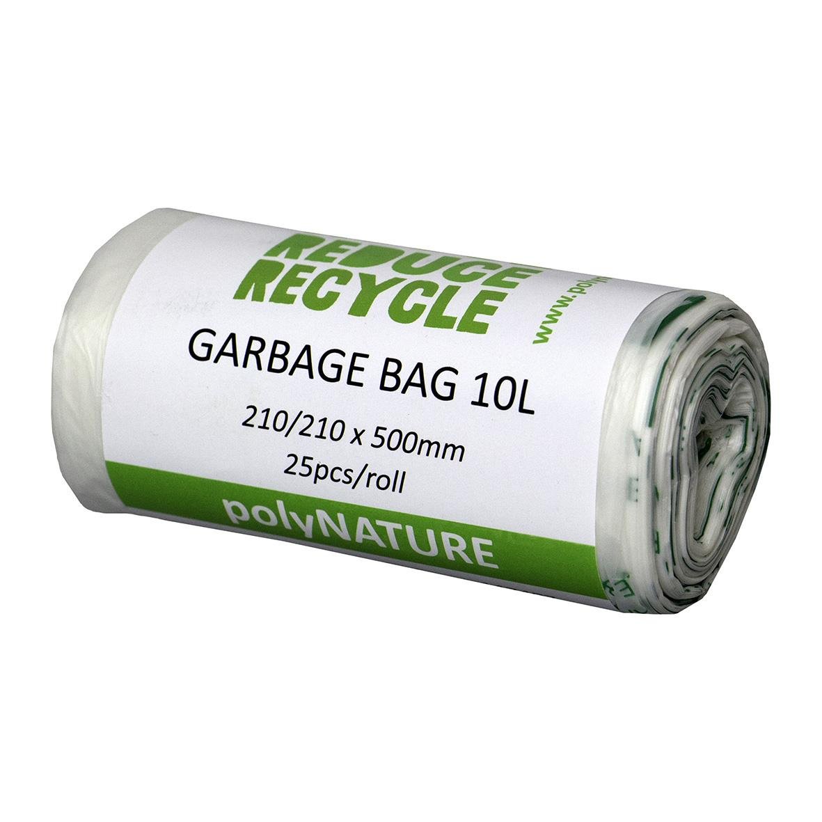 Vit kompostpåse PolyNATURE 10L, 210x500mm, 25-pack, för återvinning och avfallshantering