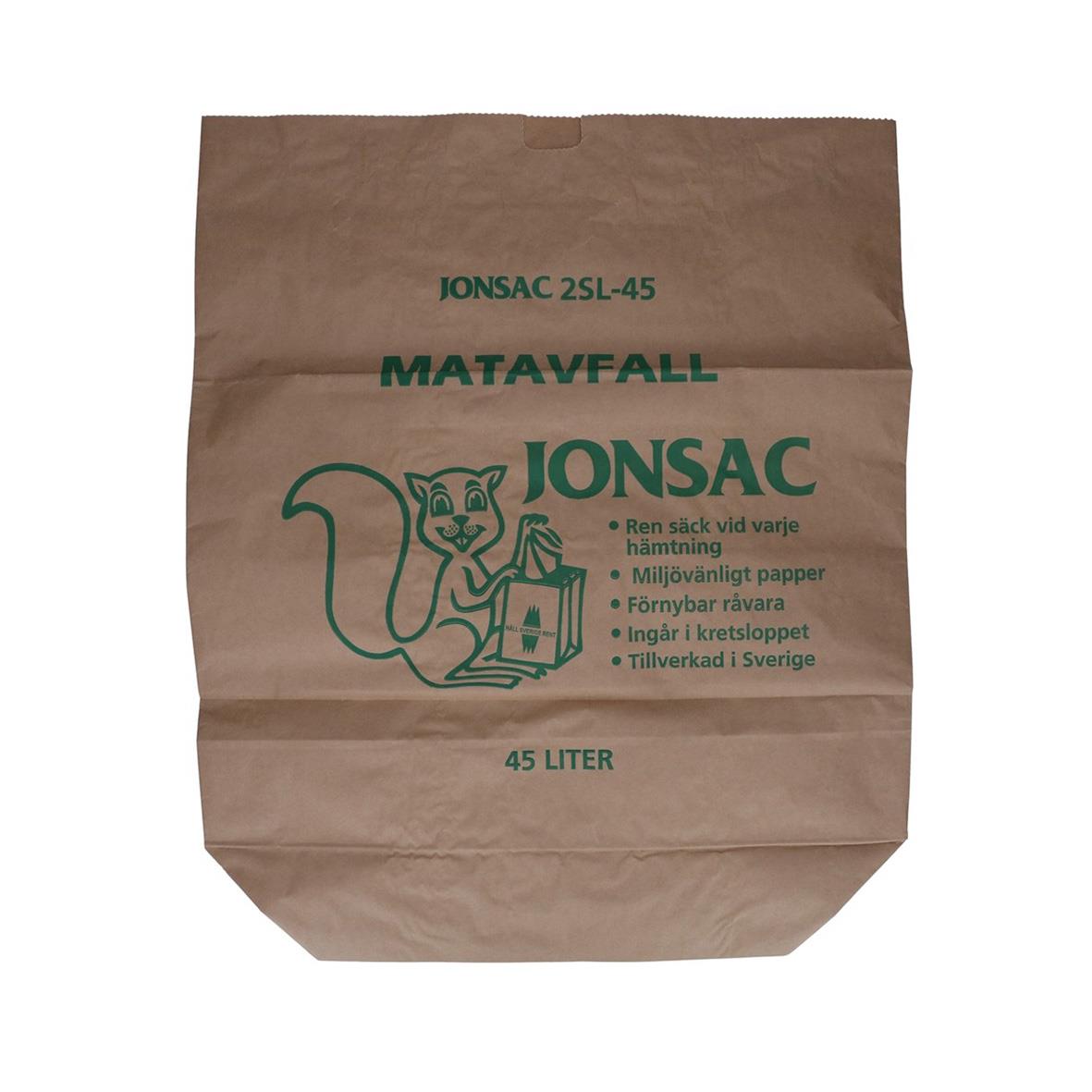 Kompostpåse SanSac Papper 45L 70g 550x650x180mm i brunt papper med grönt tryck och en skiss av en räv