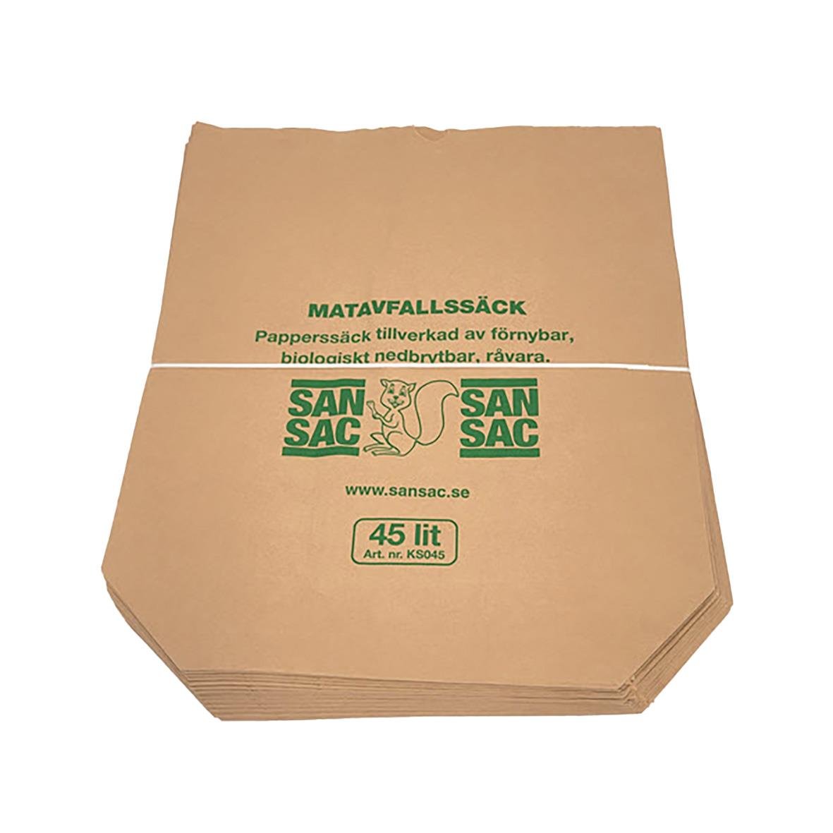 Kompostpåse SanSac Papper 45L 70g 550x650x180mm i brunt papper