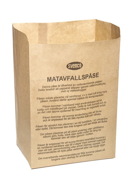 Brun avfallspåse för matavfall, 8L, kraftpapp, 200x150x360mm, våtstark