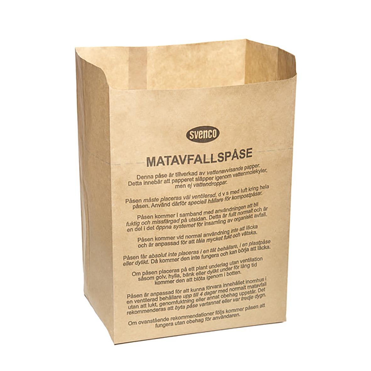 Brun avfallspåse för matavfall, 8L, kraftpapp, 200x150x360mm, våtstark