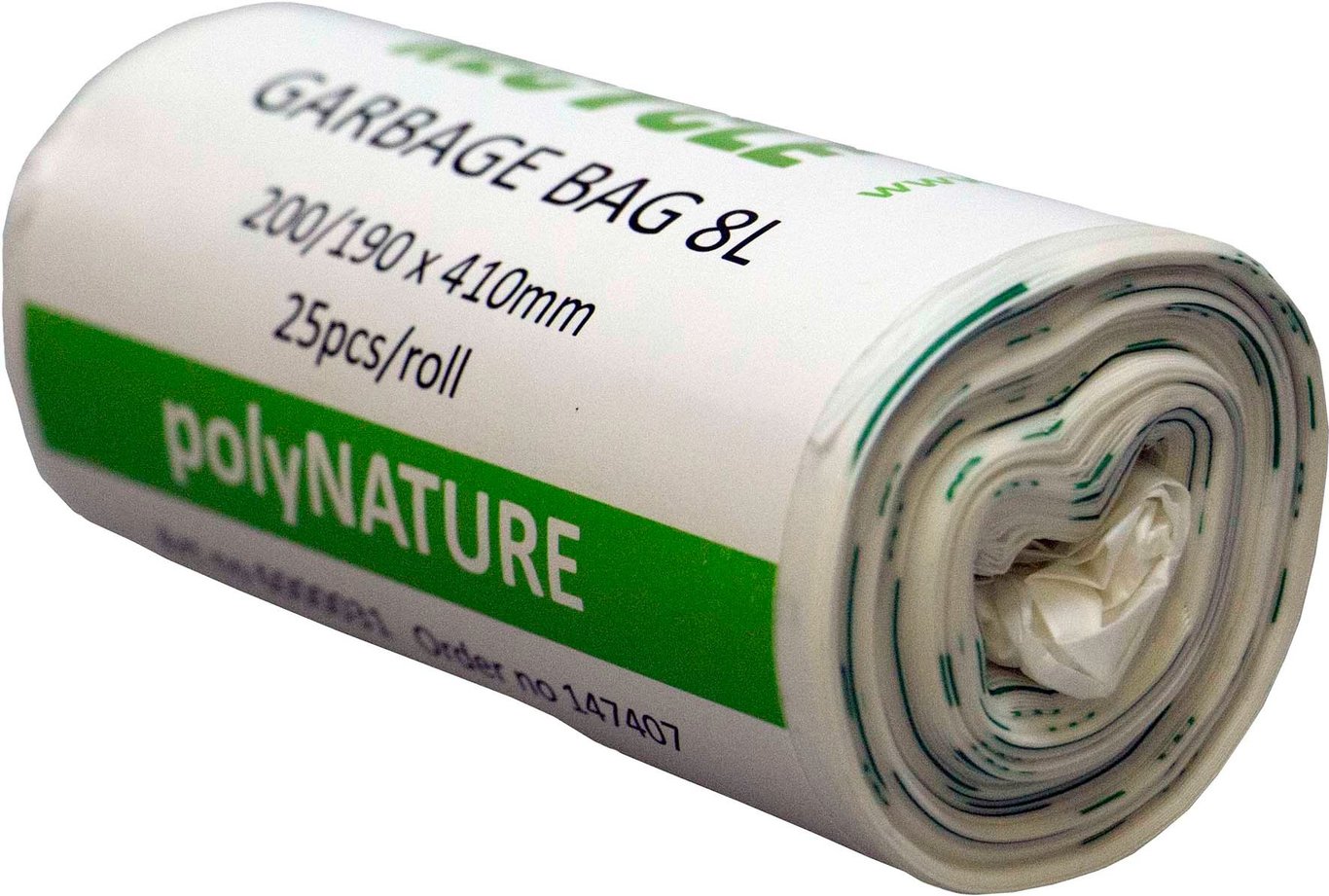 Vit kompostpåse PolyNATURE 8L, 390x410mm, 25 stycken per rulle