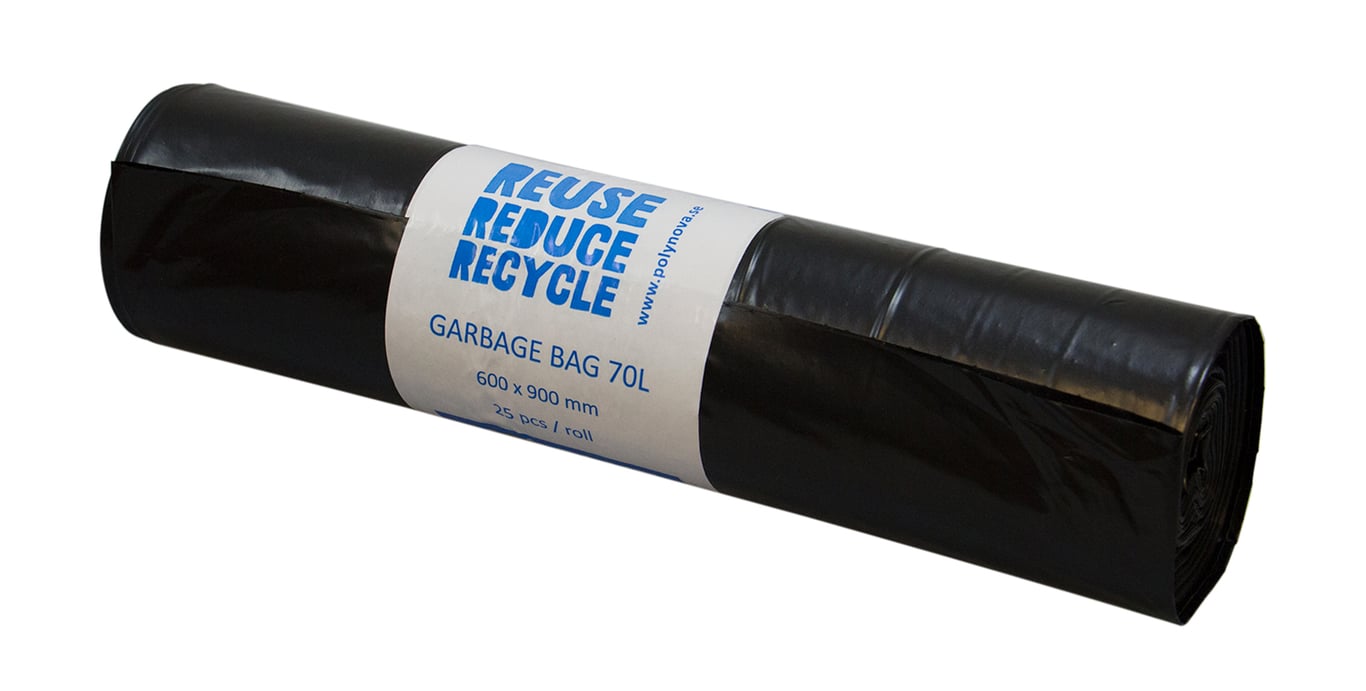 Svart sopsäck av LDPE 70L 40my, 600x900mm, för avfallshantering