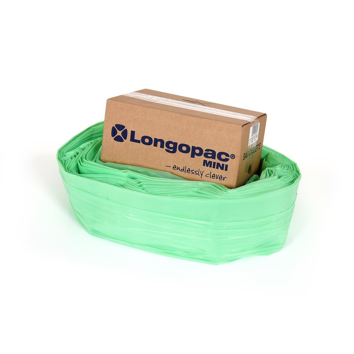 Grön sopsäcksslang Longopac Mini Standard 60m i förpackning