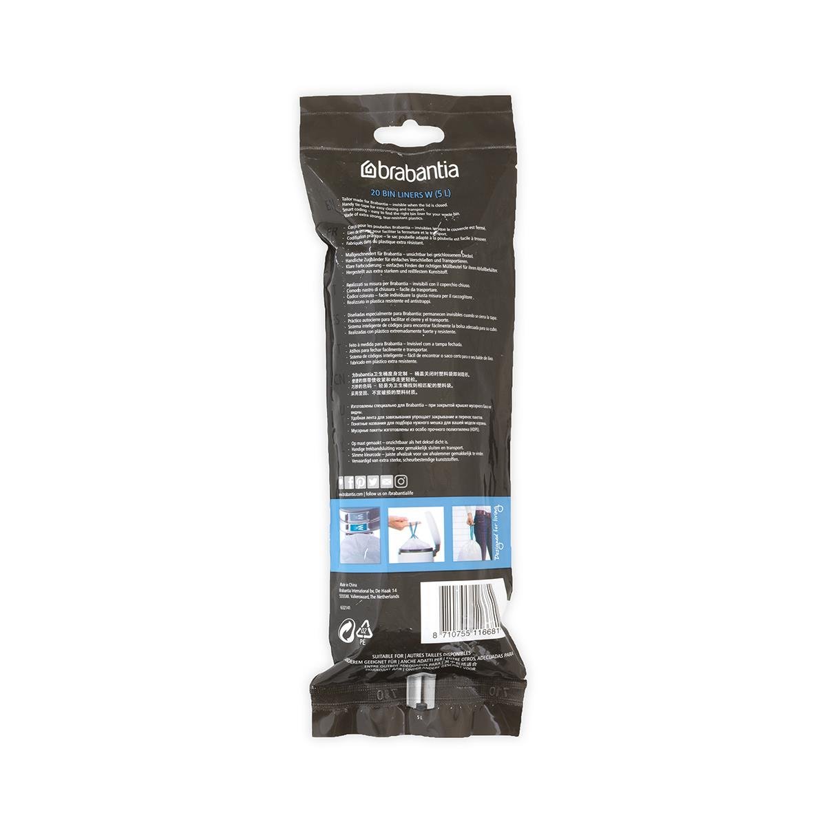 Avfallspåse Brabantia PerfectFit 5L W i svart för liten soppåse