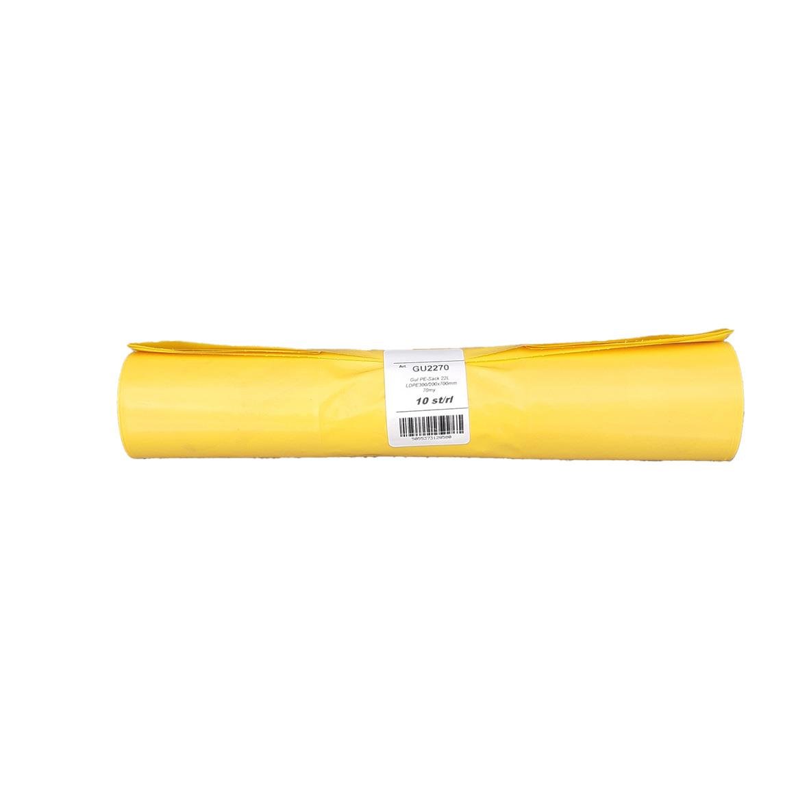 Gul soppåse LDPE 22L, 70my, 500x700mm, rull