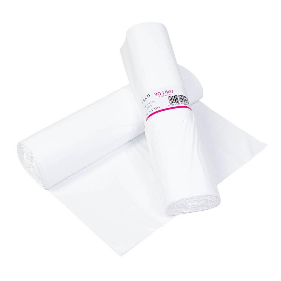 Vit återvunnen soppåse LDPE 30L, 520x580mm