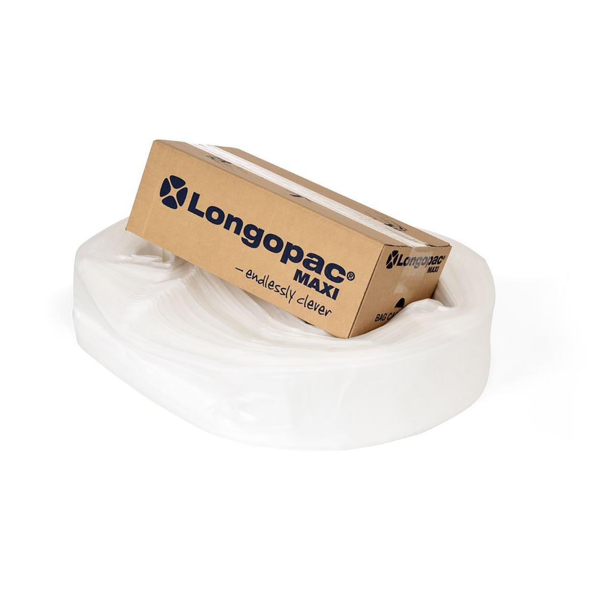 Sopsäcksslang Longopac Maxi Standard Perf Transp 110m i en öppen sopsäck