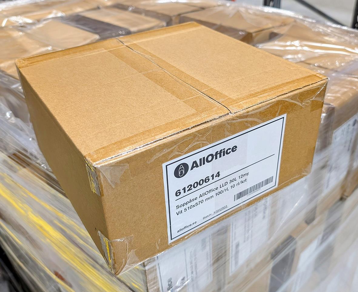 Kartong med vita soppåsar AllOffice LLD 30L 12my 510x570mm