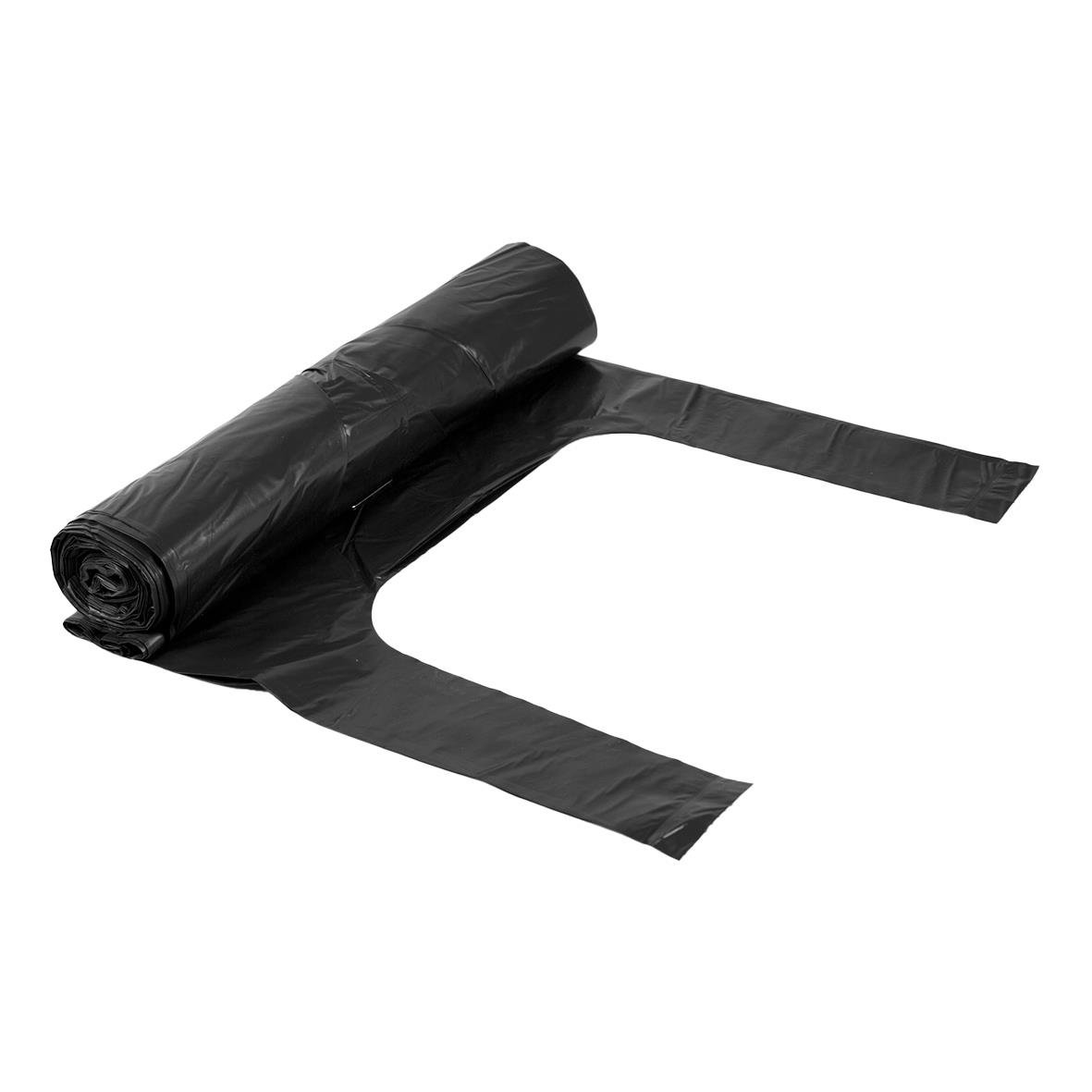 Svart sopsäck av plast, 125L, 750x1150mm, knytbar, 50my tjocklek, rullad