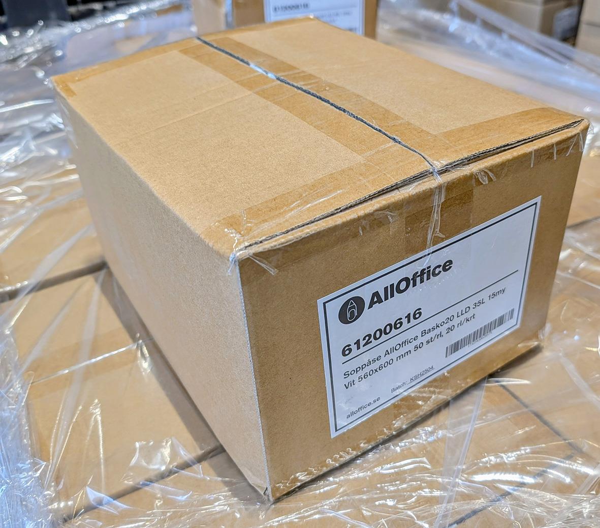 Stor kartong för soppåsar AllOffice Basko 20 LLD 35L, vit, 560x600mm