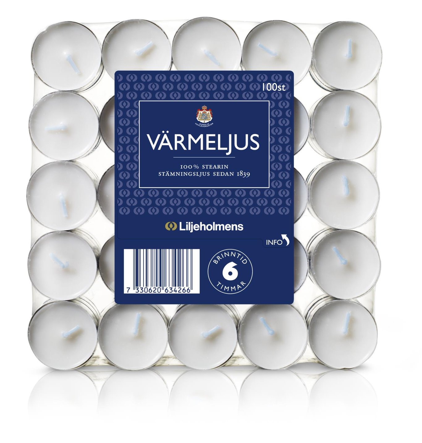 Värmeljus Liljeholmens 5,5 timmars brinntid, 100% stearin, 6-pack