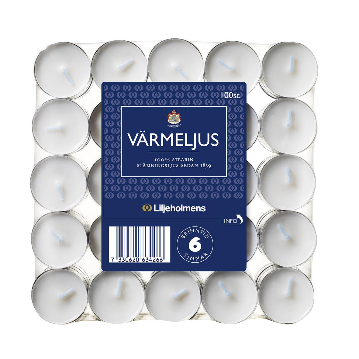 Värmeljus Liljeholmens 5,5 timmars brinntid, 100% stearin, 6-pack