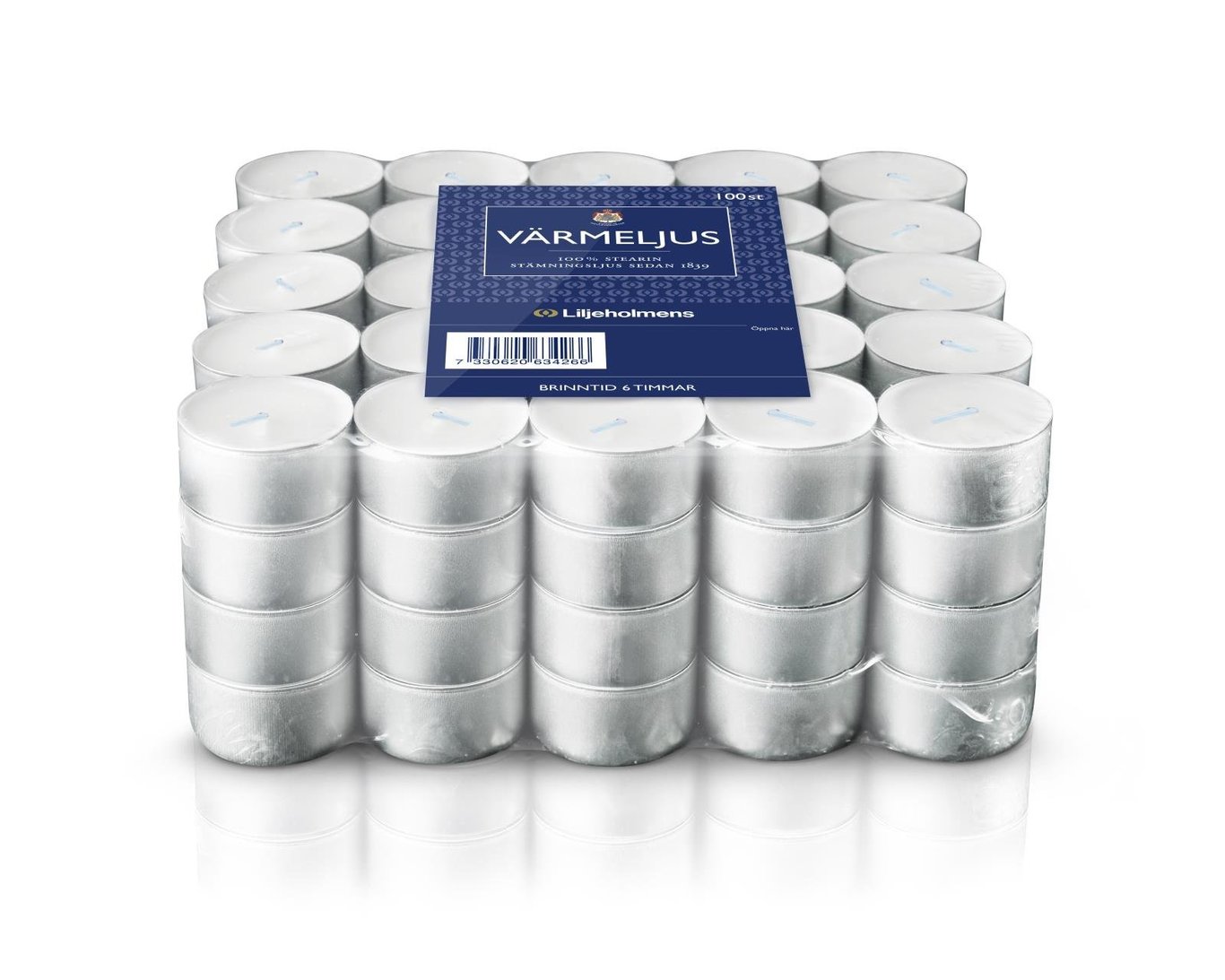 Värmeljus Liljeholmens 5,5 timmars brinntid, 100% stearin, 20 stycken i förpackning