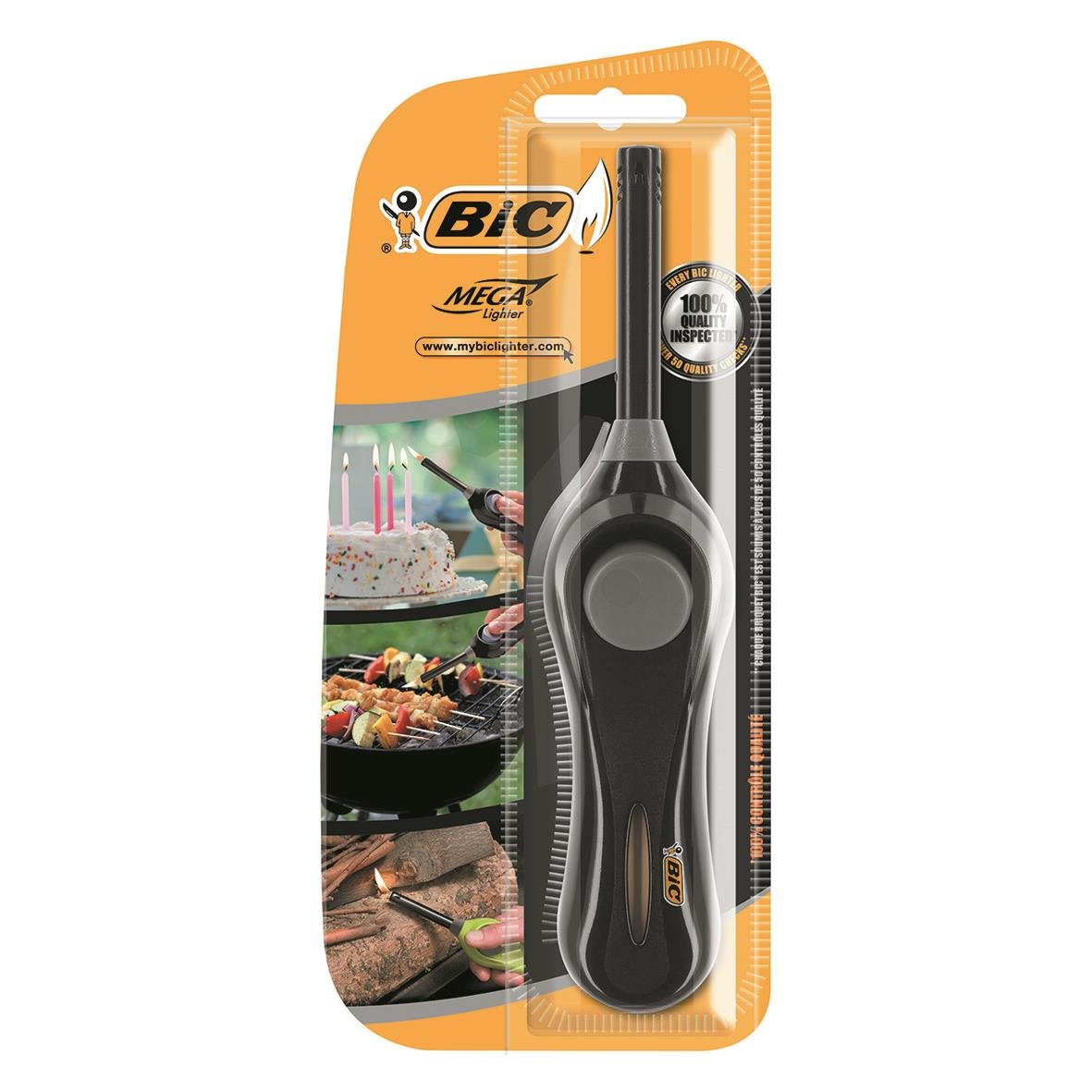 Tändare Bic Ljus Megalighter i förpackning med bilder av tändning av tårta, grill och brasa