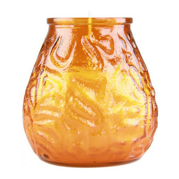 Ljuslykta Abena Venezia orange i glas med gul-orange nyans och mönster