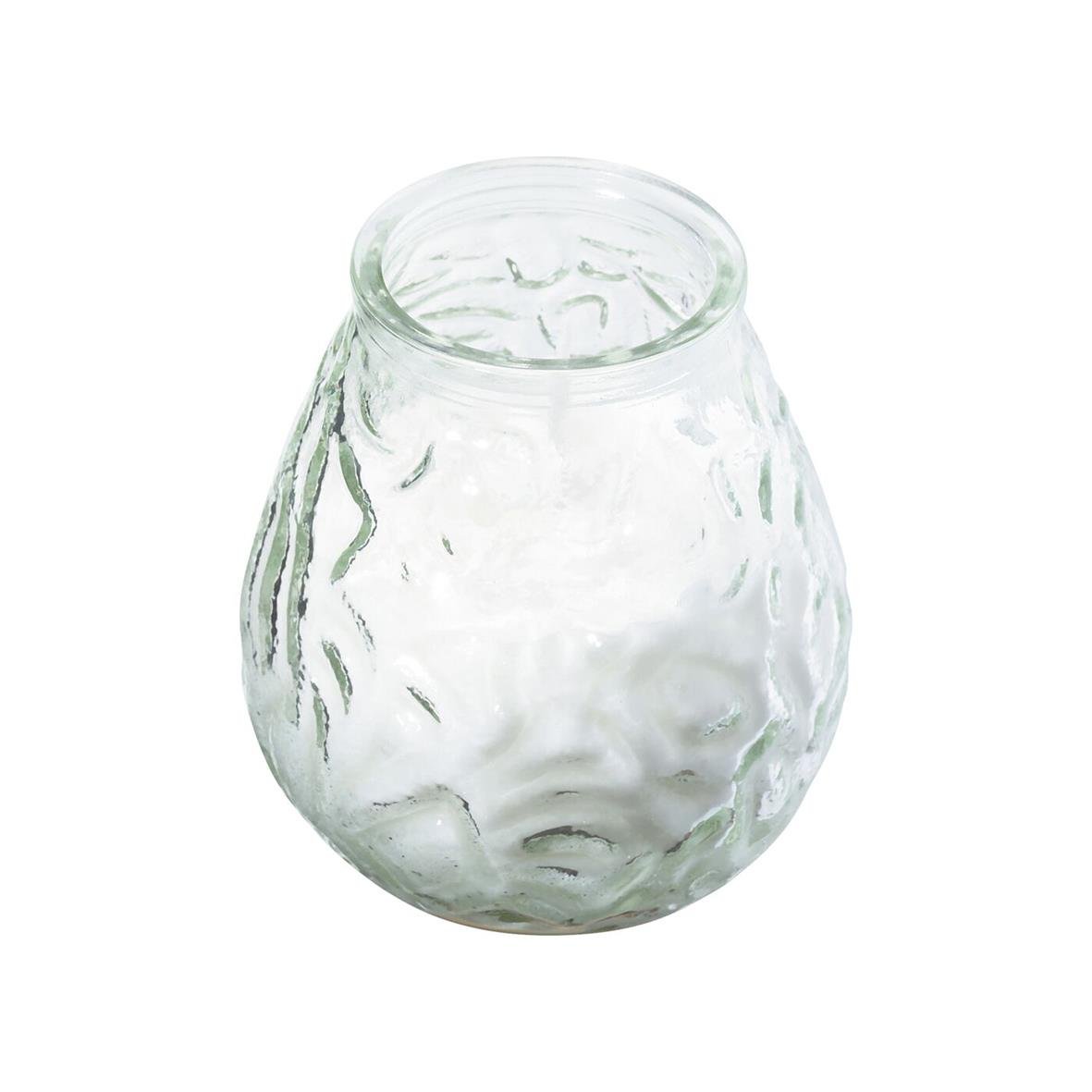 Vit ljuslykta Abena Venezia i glas med texturerad yta