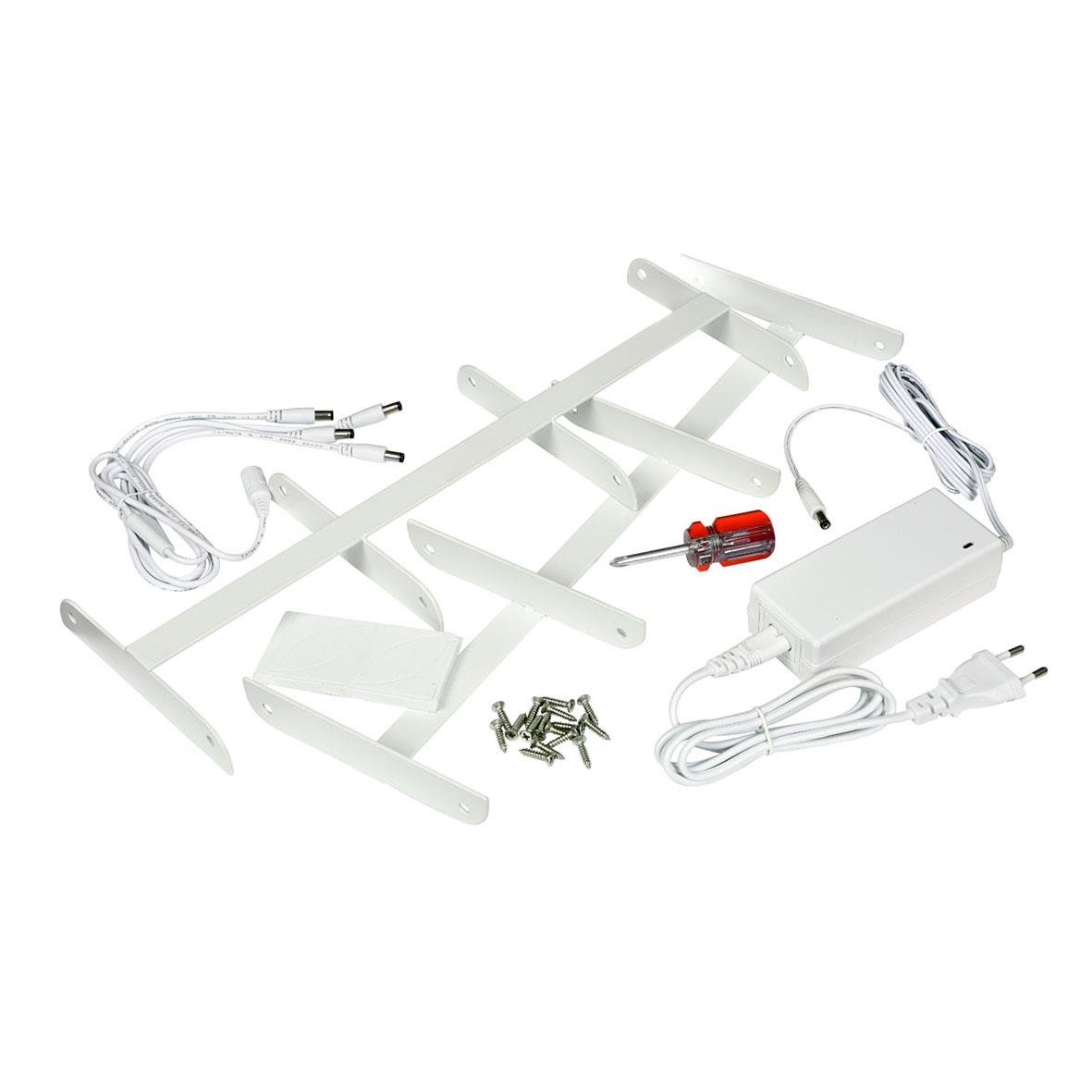 Vit LED Duni laddningsstation med kablar, skruvar och verktyg för installation