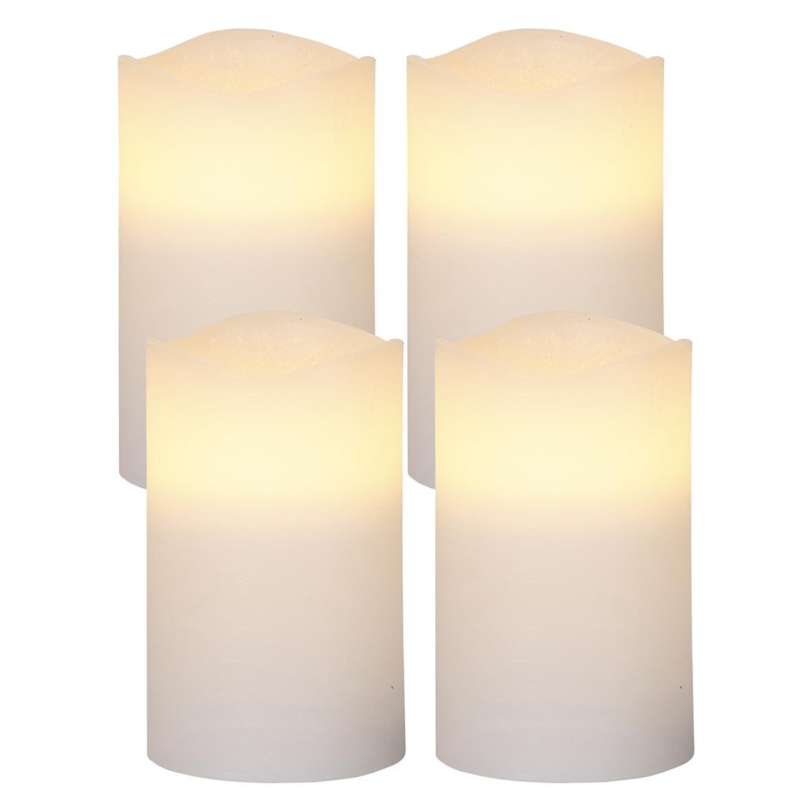 Fyra vita LED blockljus i storlek 75x125mm som ger ett mjukt ljus