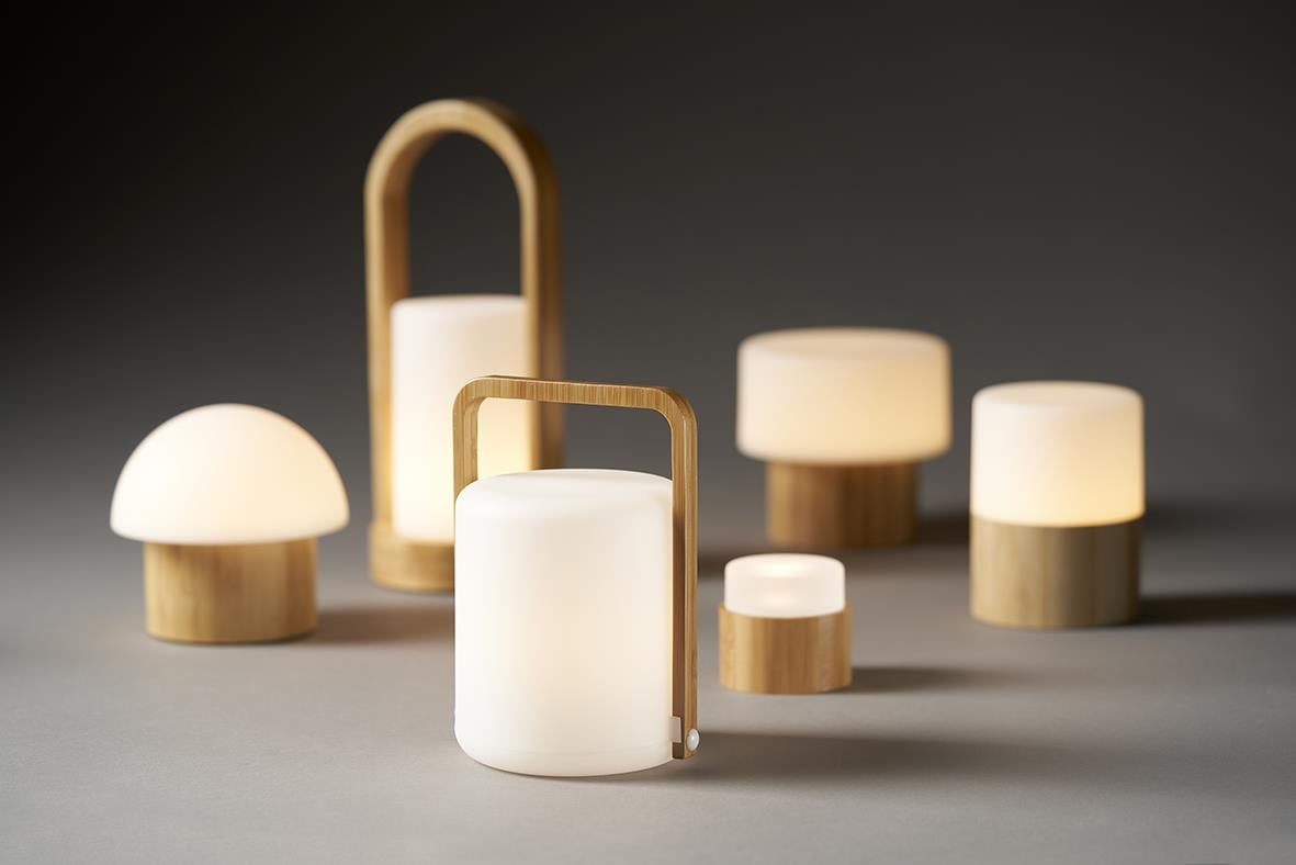 Ljushållare LED Duni Sibling i bambu med olika storlekar och former
