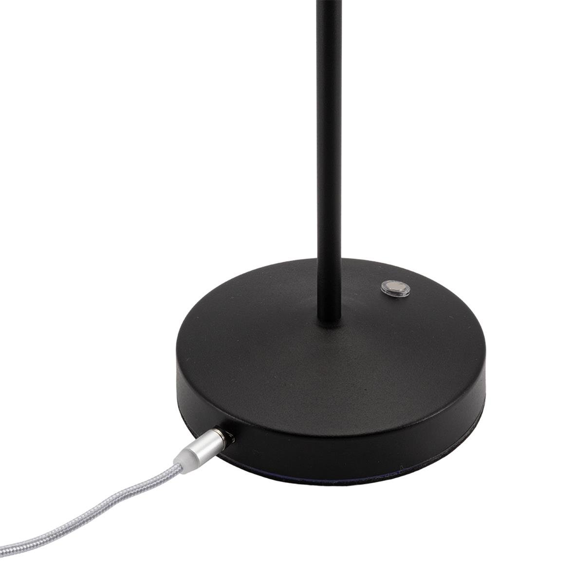 Svart LED bordslampa med rund bas och justerbar arm