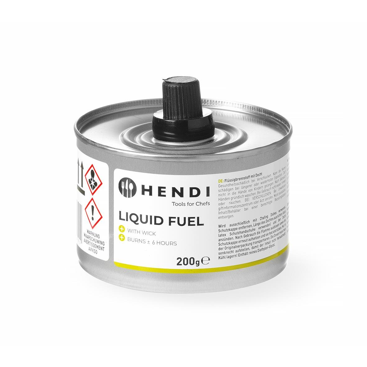 Hendi bränslepatron för grill, ca 4 timmars brinntid, metallburk med svart ventil