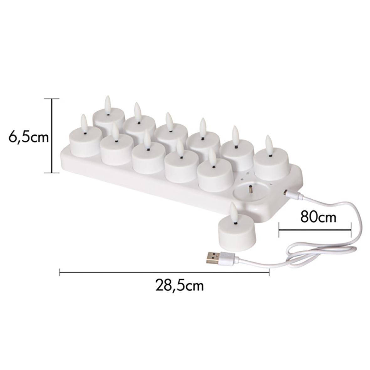 Värmeljus LED med flammemimik och laddning, 10 stycken på en 28,5x6,5 cm platta