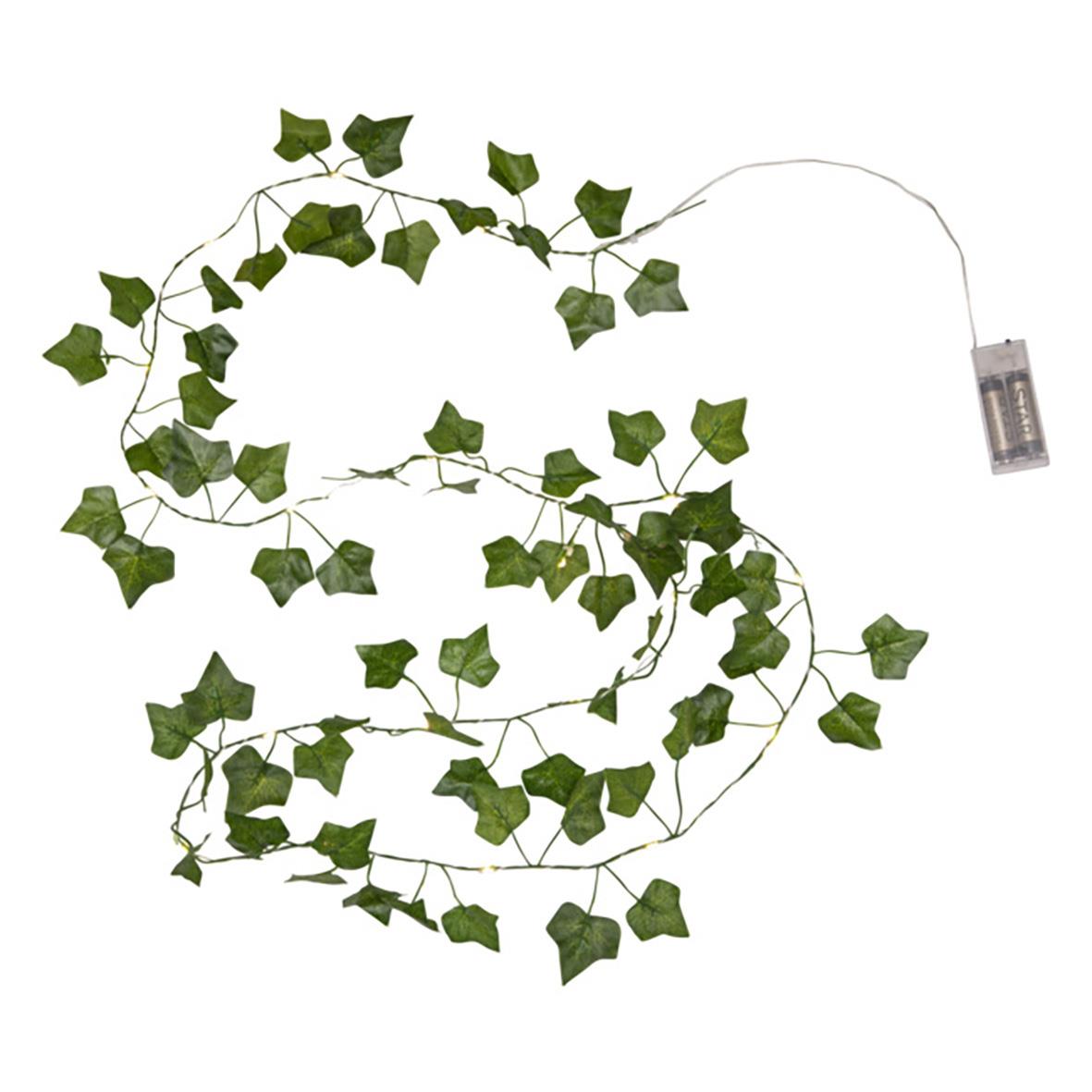 Ljusslinga med gröna ivy-löv och batteridriven ljuskälla