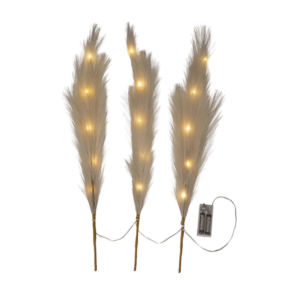 Dekorationskvist med ljus beige fjädrar och inbyggda ljus, kopplas till batteri
