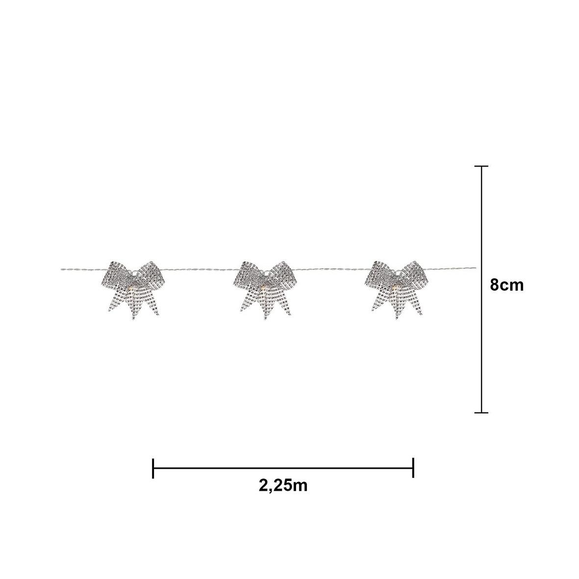 Ljusslinga med tre silverstjärnor och rosetter, längd 2,25 meter, varje stjärna är 8 cm hög