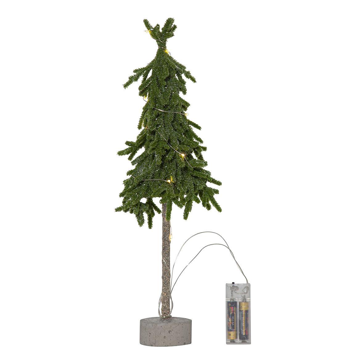 Grön dekorationsträd med trästam och LED-belysning, 45 cm högt