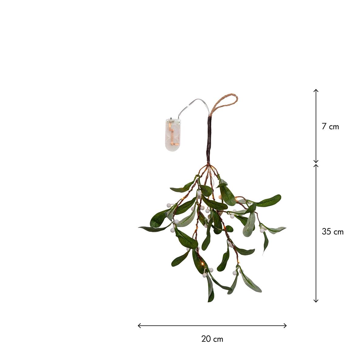 Grön misteldekoration från Star Trading, 35 cm lång med blad och en liten batteridriven ljuskälla