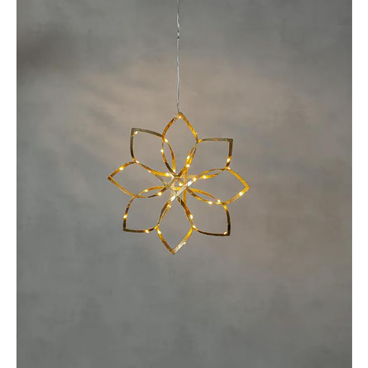 Hängande gulddekoration i form av en blomma med LED-belysning