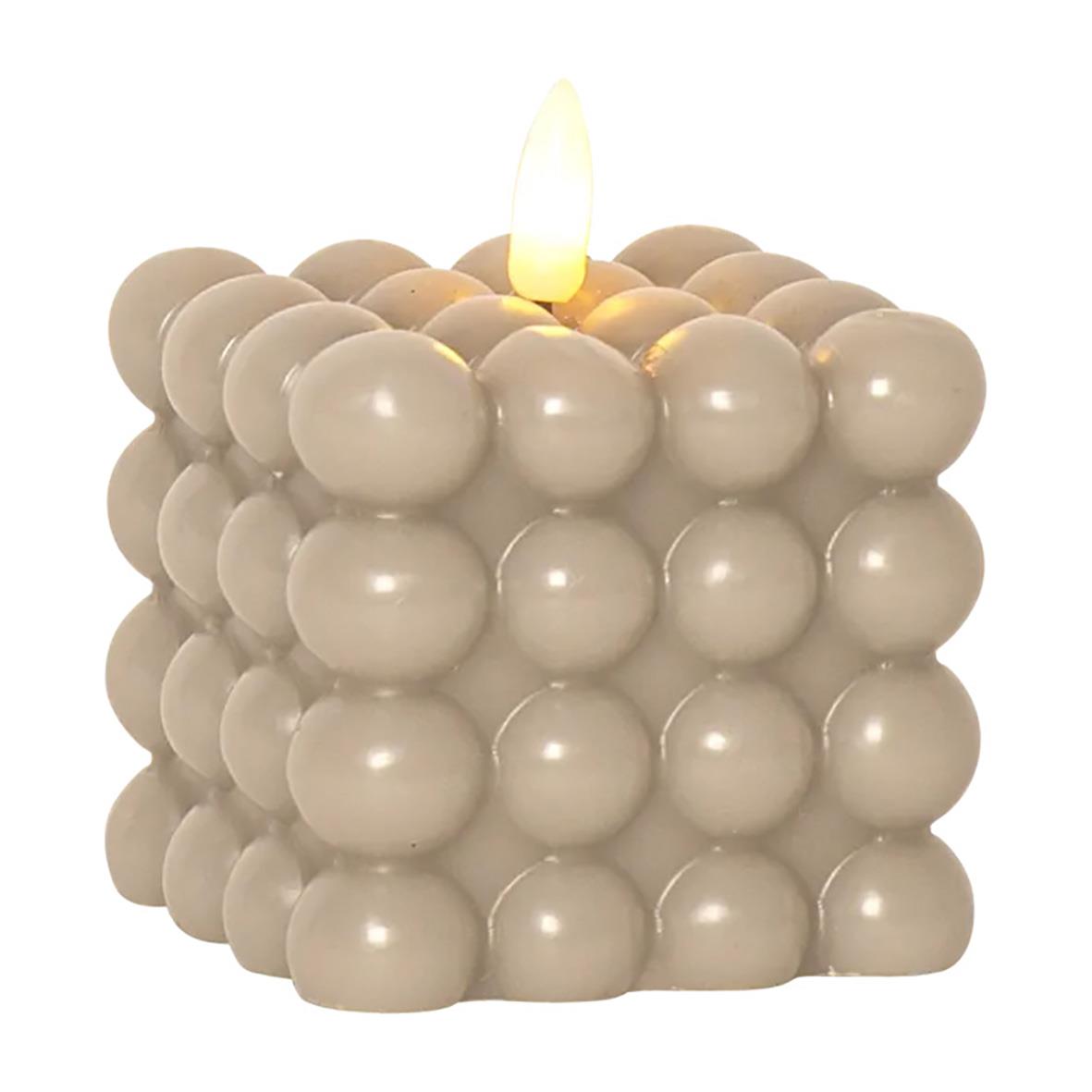 Blockljus i beige med LED-flamma och kulformad design, 9,5 cm