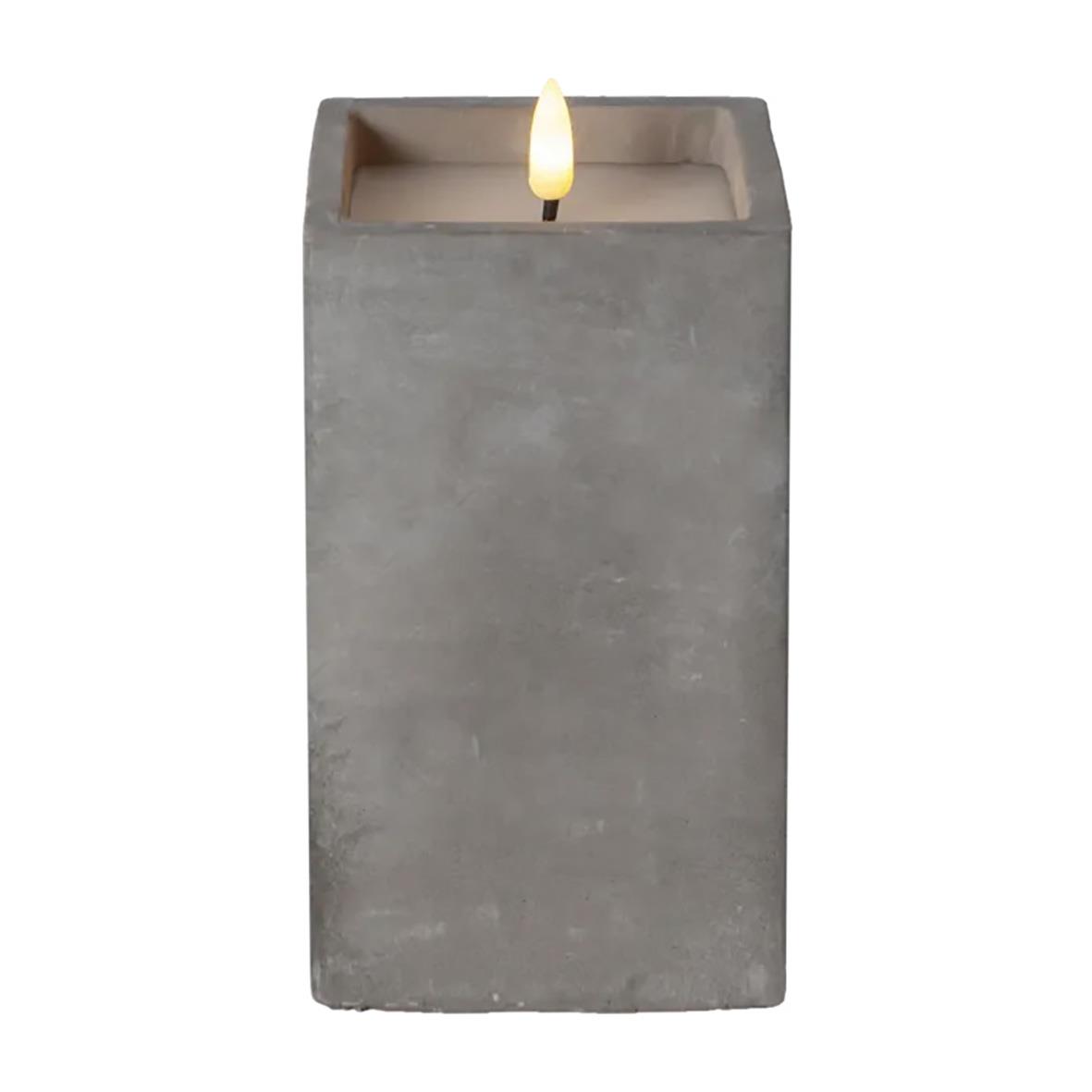 Grå blockljus med LED-flamma i cementliknande design, 16,5 cm högt