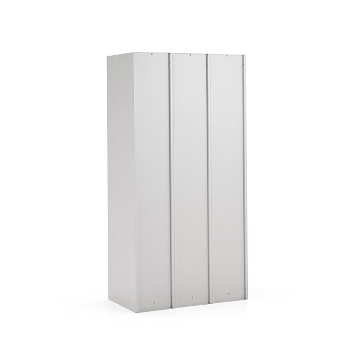 Klädskåp med tre modul med en dörr vardera i mörkgrå färg, mått 1800x900x500mm