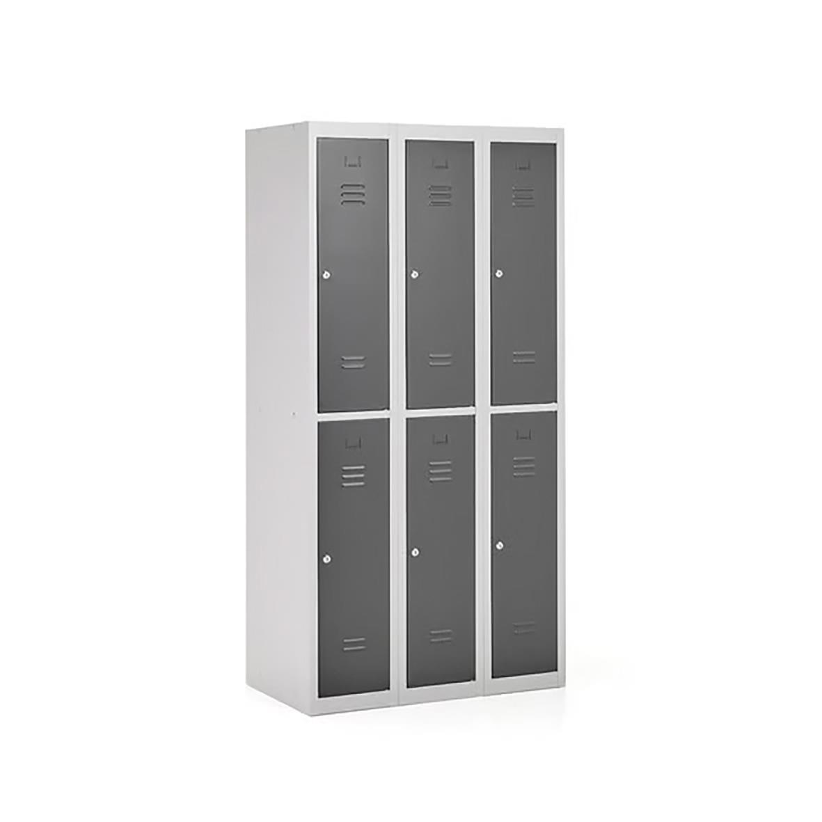 Klädskåp med 2-dörrar och 3 moduler i mörkgrå färg, mått 1800x900x500mm