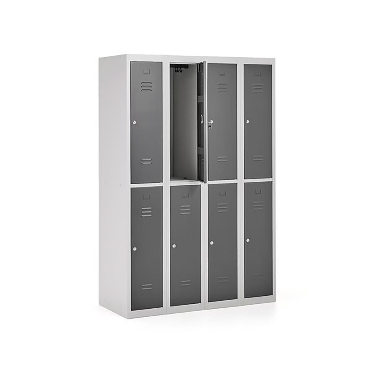 Klädskåp med 2-dörrar och 3 moduler i mörkgrå färg, mått 1800x1200x500mm