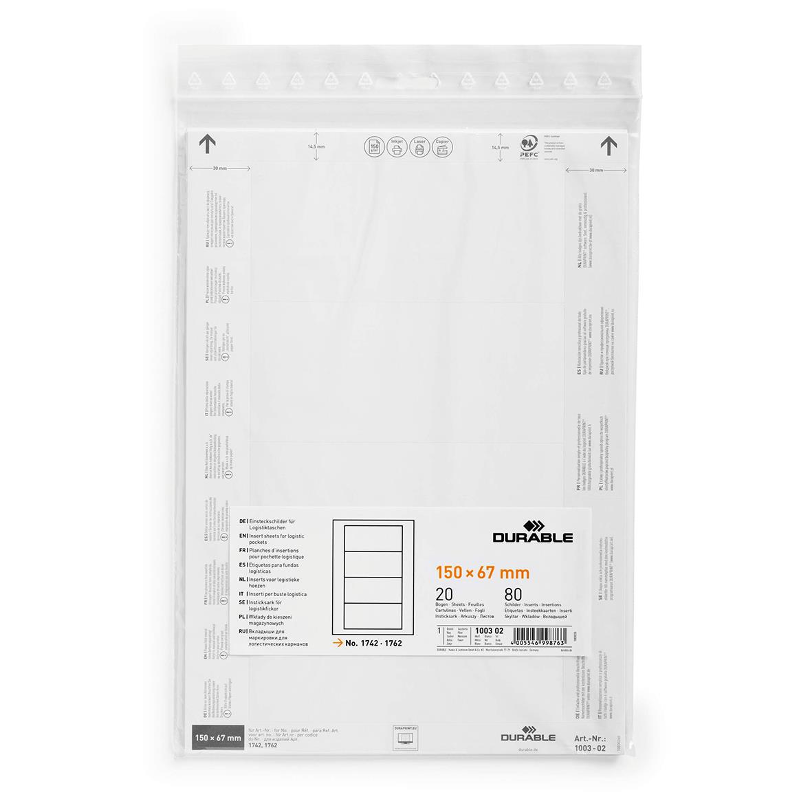 Vit etikett till etikethållare 150x67mm, 20 st