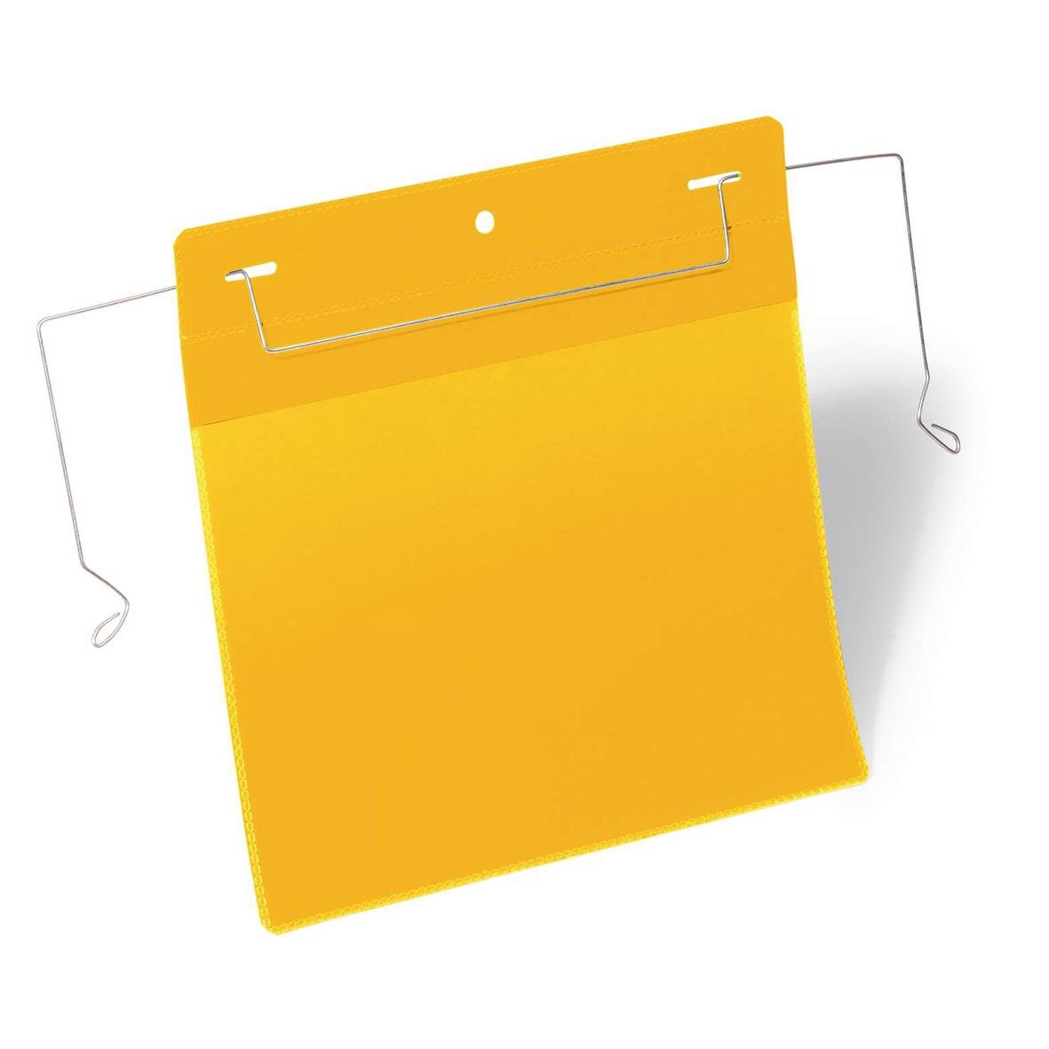 Gul plastficka med trådbygel för A5 dokument
