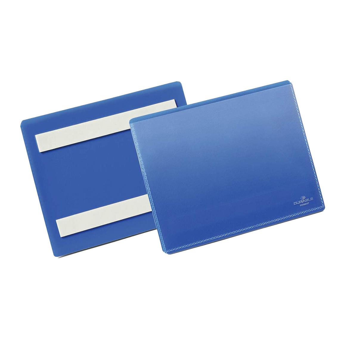 Blå självhäftande plastficka i A6 storlek med två fack