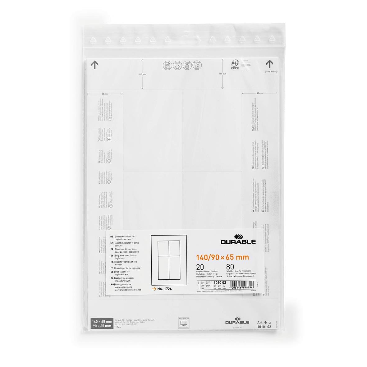 Vit etikettark Durable 90x65mm i plastpåse